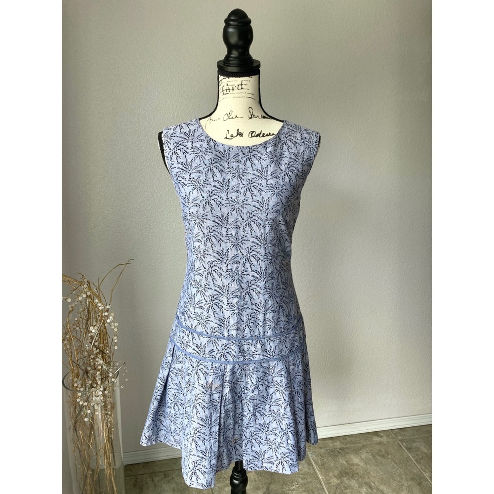 J. Crew Blue Palm Tree Drop Waist Summer Dress 0
